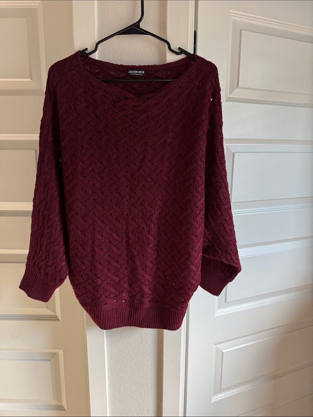 Women's Deep Wine Textured Crewneck Sweater